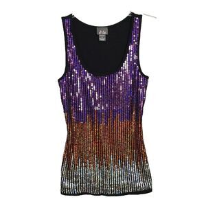 Dots Purple Orange Silver Sequin Ribbed Tank Women's S